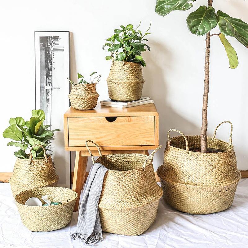 Handmade Rattan Planter or Storage Basket with Handles
