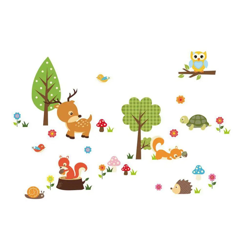 Cartoon Forest Animals Wall Sticker Kids Baby Rooms Living Room Decals Wallpaper Bedroom Nursery Background Home Decor Stickers