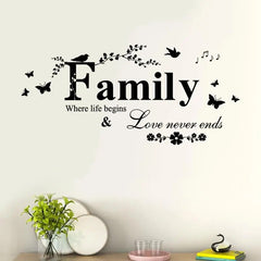 Family Love Never End Quote Vinyl Wall Decal Wall Lettering Art Words Wall Sticker Home Decor Wedding Decoration Living Room 801