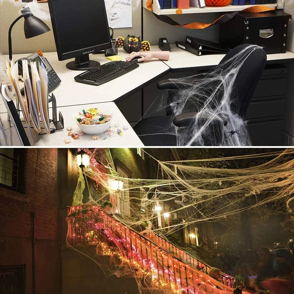 Artificial Spider Web Halloween Decoration Scary Party Scene Props White Stretchy Cobweb Horror House Home Decora Accessories