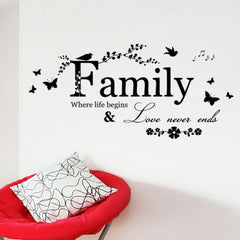 Family Love Never End Quote Vinyl Wall Decal Wall Lettering Art Words Wall Sticker Home Decor Wedding Decoration Living Room 801