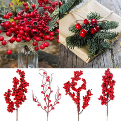 5PCS Christmas Berries Pine Branches Artificial Red Berry Wreath Christmas Tree Decorations For Home Xmas Party Table Ornaments