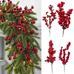 5PCS Christmas Berries Pine Branches Artificial Red Berry Wreath Christmas Tree Decorations For Home Xmas Party Table Ornaments