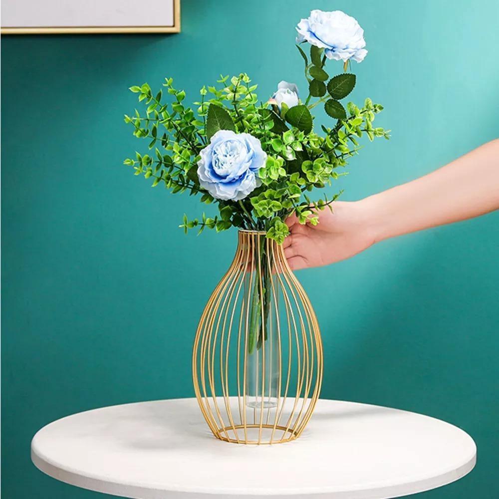 Geometric Iron Flower Vase with Glass Tube