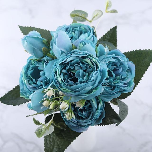 9-Piece Silk Faux Peonies Artificial Flowers SkyBlue | Sage & Sill