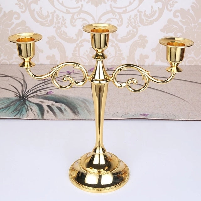Metal Gold/Bronze Plated Candle Holder Retro 3-Arms