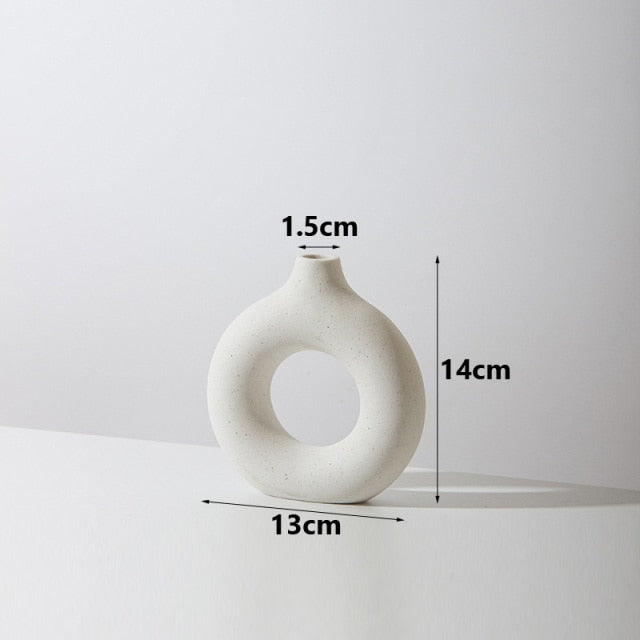 Nordic Circular Hollow Ceramic Vase Donut